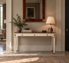 Maison Jansen Style, Console Table, White Painted Wood, Mirror, France, 1970s