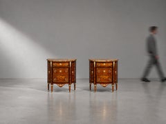 Louis XVI, Diminutive Demilune Commodes, Inlaid Wood, Bronze, France, 19th c.