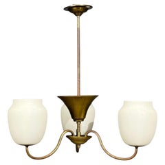 Danish Modern, Pendant Light, Brass, Glass, Denmark, 1940s