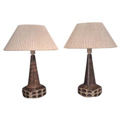 Marianne Starck, Large Table Lamps, Brown Stoneware, Denmark, 1960s