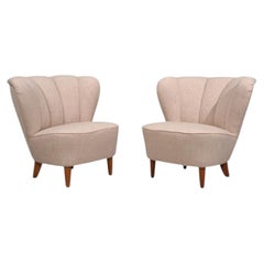 Carl-Johan Boman, sillones de descanso, lino beige, madera, Finlandia, década de 1950