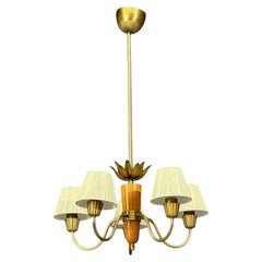 ASEA, Swedish Modern, Chandelier, Brass, Elm, Fabric, Sweden, 1947