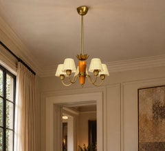 ASEA, Swedish Modern, Chandelier, Brass, Elm, Fabric, Sweden, 1947