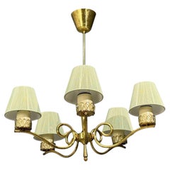 Danish Modern, Chandelier, Patinated Brass, Denmark, 1950s