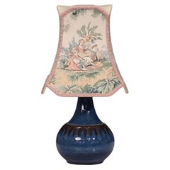 Søholm Stentøj, Small Table Lamp, Dark Blue Stoneware, Denmark, 1960s