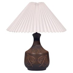 Bromølle Keramik, Leaf Table Lamp, Brown Stoneware, Denmark, 1960s