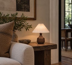 Bromølle Keramik, Leaf Table Lamp, Brown Stoneware, Denmark, 1960s
