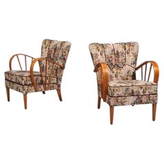 Schwedisches Modern, Loungesessel, Ulme, Blumenmuster, Schweden, 1940er Jahre
