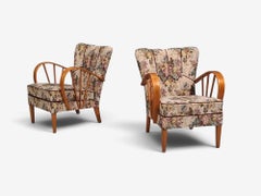 Schwedisches Modern, Loungesessel, Ulme, Blumenmuster, Schweden, 1940er Jahre