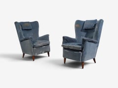 Ebanista danés, sillones de salón, terciopelo azul, madera teñida, Dinamarca, década de 1950