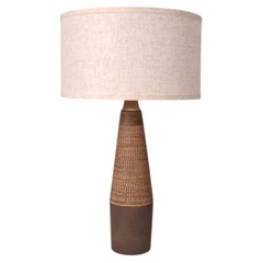 Hyllested Keramik, Large Rustic Table Lamp, Brown Stoneware, Denmark, 1960s