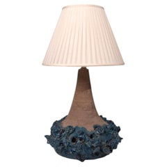 Hanne Stentøj, Large Brutalist Table Lamp, Blue Stoneware, Denmark, 1979