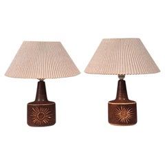 Søholm Stentøj, Sun Table Lamps, Brown Glazed Stoneware, Denmark, 1960s