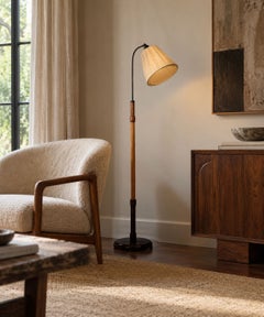 Swedish Art Deco, Adjustable Floor Lamp, Birch, Metal, Sweden, 1930s