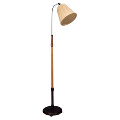 Swedish Art Deco, Adjustable Floor Lamp, Birch, Metal, Sweden, 1930s