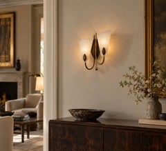Swedish Modern, Double Wall Sconce, Brass, Textured Glass, Sweden, 1950s