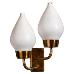 Swedish Modern, Wall Sconce, Brass, Opaline Glass, Sweden, 1940s