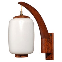 Danish Modern, Wall Sconce, Teak, Opal Glass, Denmark, 1960s