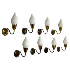 Fog & Mørup, Eight Wall Lights, Brass, Glass, Denmark, 1950s