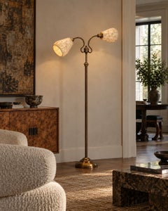 Tyringe Konsthantverk, lampadaire à double pied, métal, tissu, Suède, années 1970