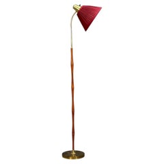 EAE, Swedish Modern, Adjustable Floor Lamp, Teak, Brass, Sweden, 1950s