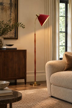 EAE, Swedish Modern, Adjustable Floor Lamp, Teak, Brass, Sweden, 1950s