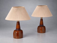 Einar Johansen, Table Lamps, Amber Glazed Stoneware, Denmark, 1960s
