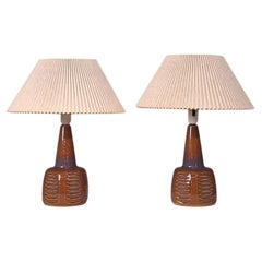 Einar Johansen, Table Lamps, Amber Glazed Stoneware, Denmark, 1960s