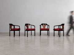 Edward Wormley, Horseshoe Chairs, Mahogany, Rosewood, Red Fabric, USA, 1950s