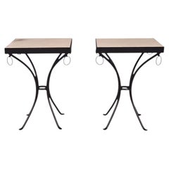 Jean-Michel Frank Style, Modern, Square Side Tables, Painted Iron, Stone, 21st C