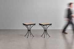 Jean-Michel Frank Style, Modern, Square Side Tables, Painted Iron, Stone, 21st C
