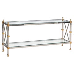 Maison Jansen Style, Neoclassical Console Table, Chrome, Brass, France, 1970s