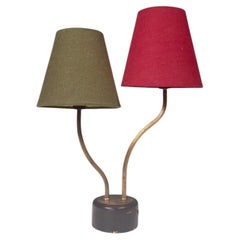 Swedish Modern, Two-Arm Table Lamp, Brass, Black Painted Wood, Sweden, 1950s