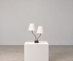 Swedish Modern, Two-Arm Table Lamp, Brass, Black Painted Wood, Sweden, 1950s