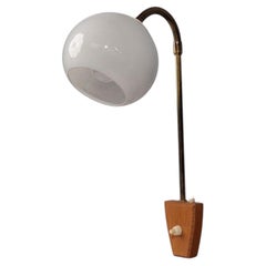 Swedish Modern, Clip-On Task Light, Brass, Wood, Glass, Sweden, 1950s