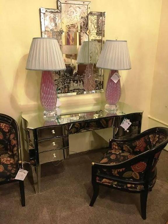 Art Deco Inspired Beveled Mirrored Vanity Desk Hollywood Regency Style