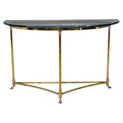 LaBarge, German Modern, Demilune Console Table, Brass, Glass, Germany, 1970s