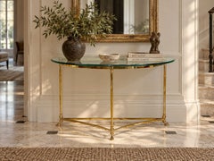 LaBarge, German Modern, Demilune Console Table, Brass, Glass, Germany, 1970s