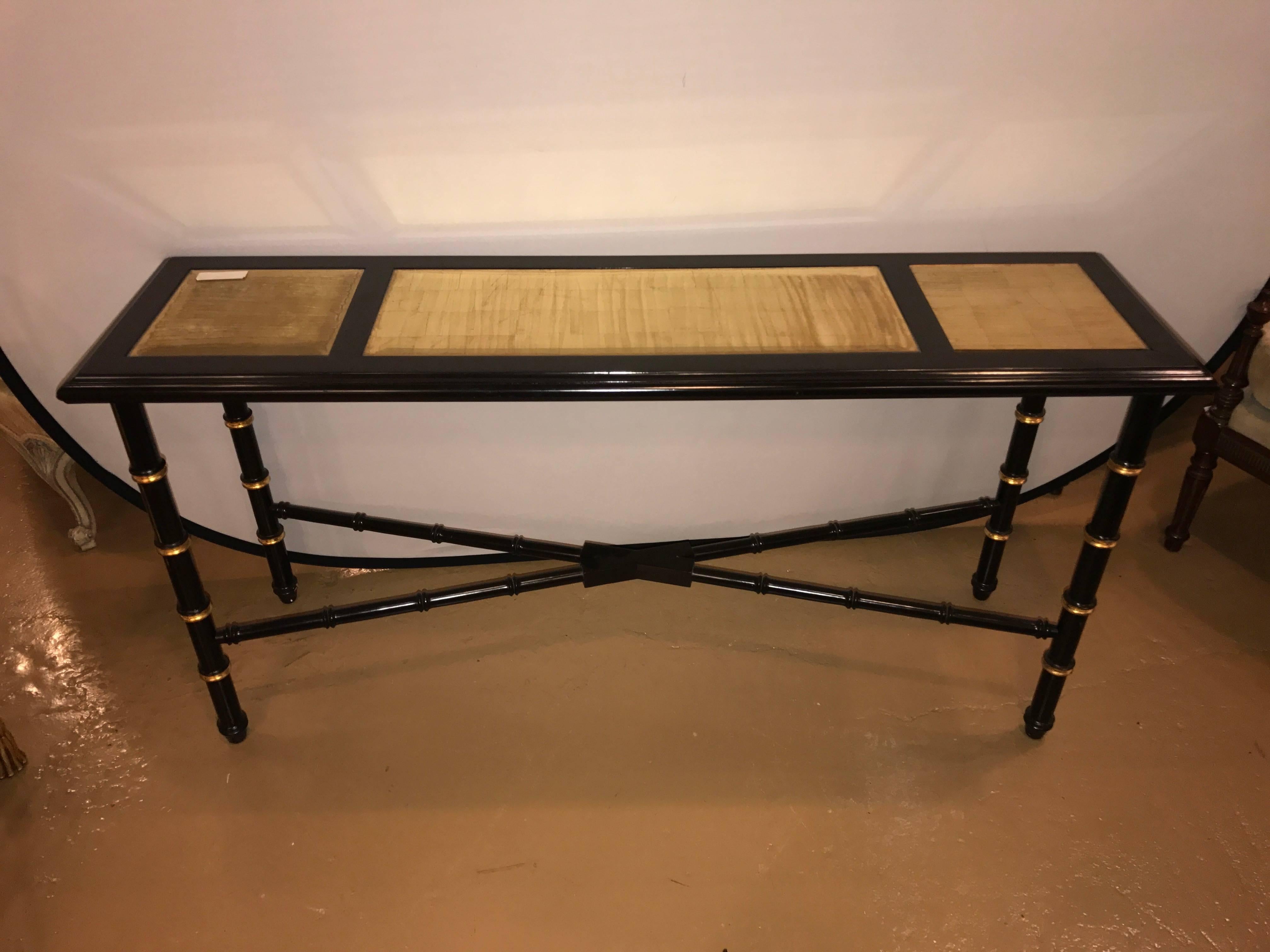 Ebonized Faux Bamboo And Gilt Gold Console Or Serving Table Manner of Jansen 1