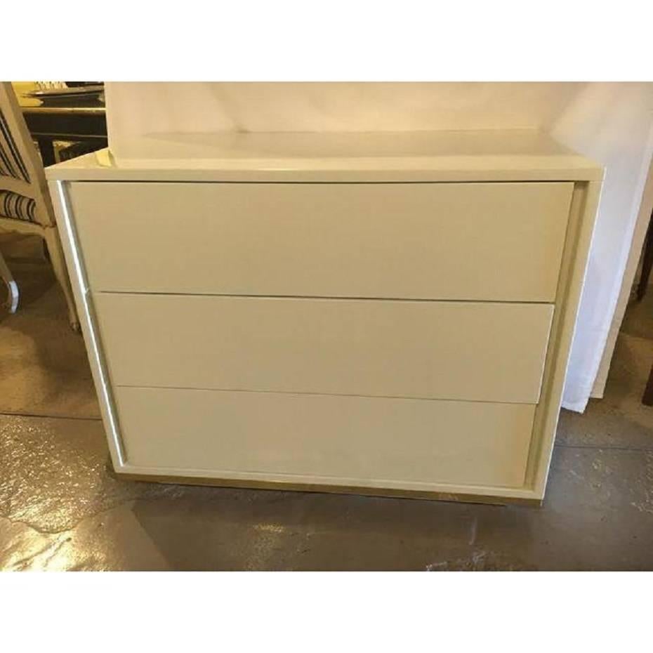 Pair of Mid-Century Modern John Stuart Stamped Chest Commode In A Creme Laquer 2