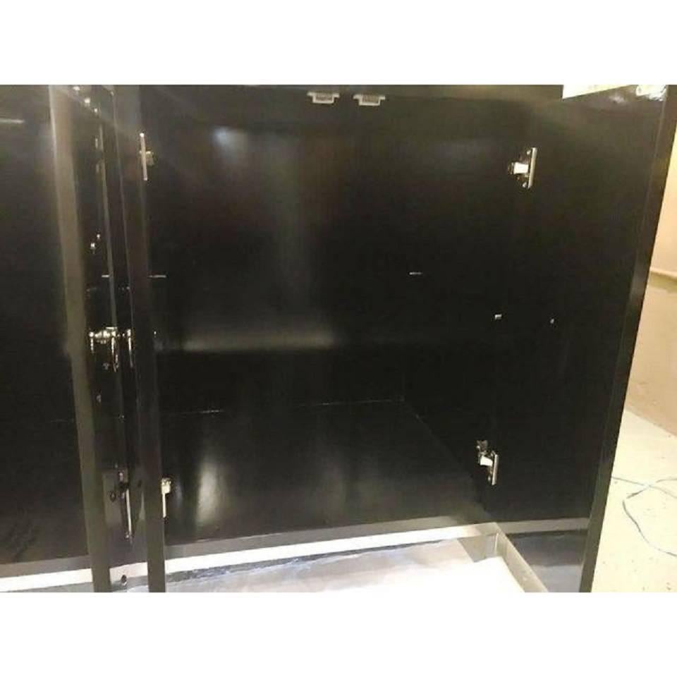 Hollywood Regency Parzinger Inspired Black Studded and Mirrored Cabinet Beveled Mirror Top