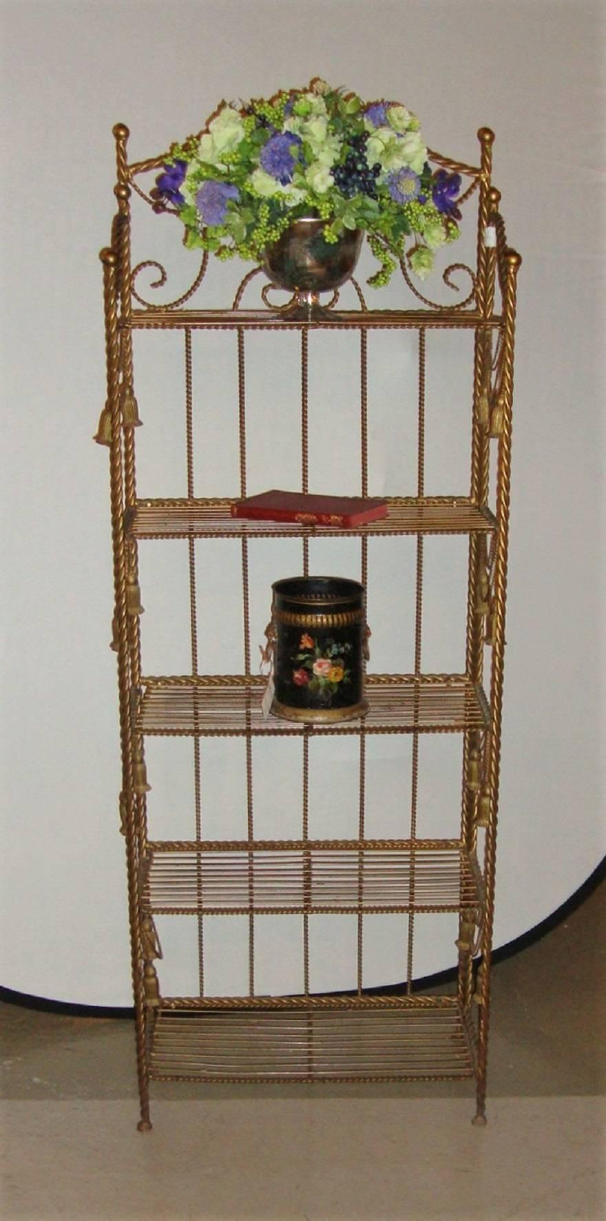 Neoclassical Hollywood Regency Style Brass Tastle Form Five Shelf Etagere