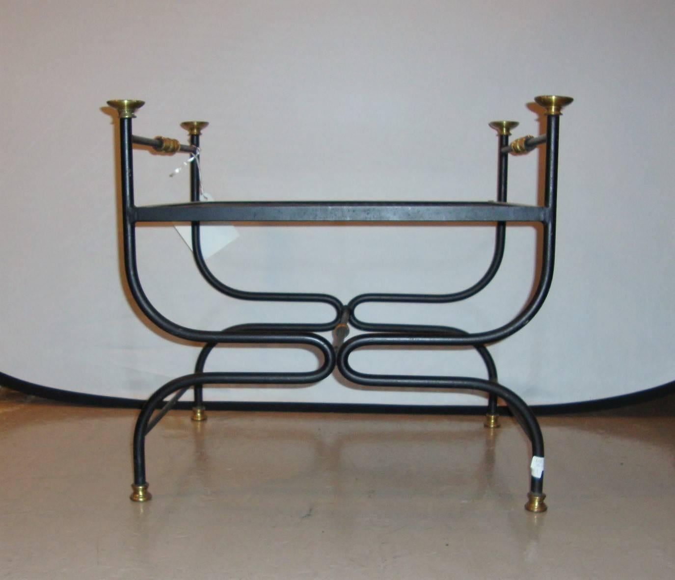 Jansen Style Savonarola Brass and Iron Bench In Good Condition In Stamford, CT