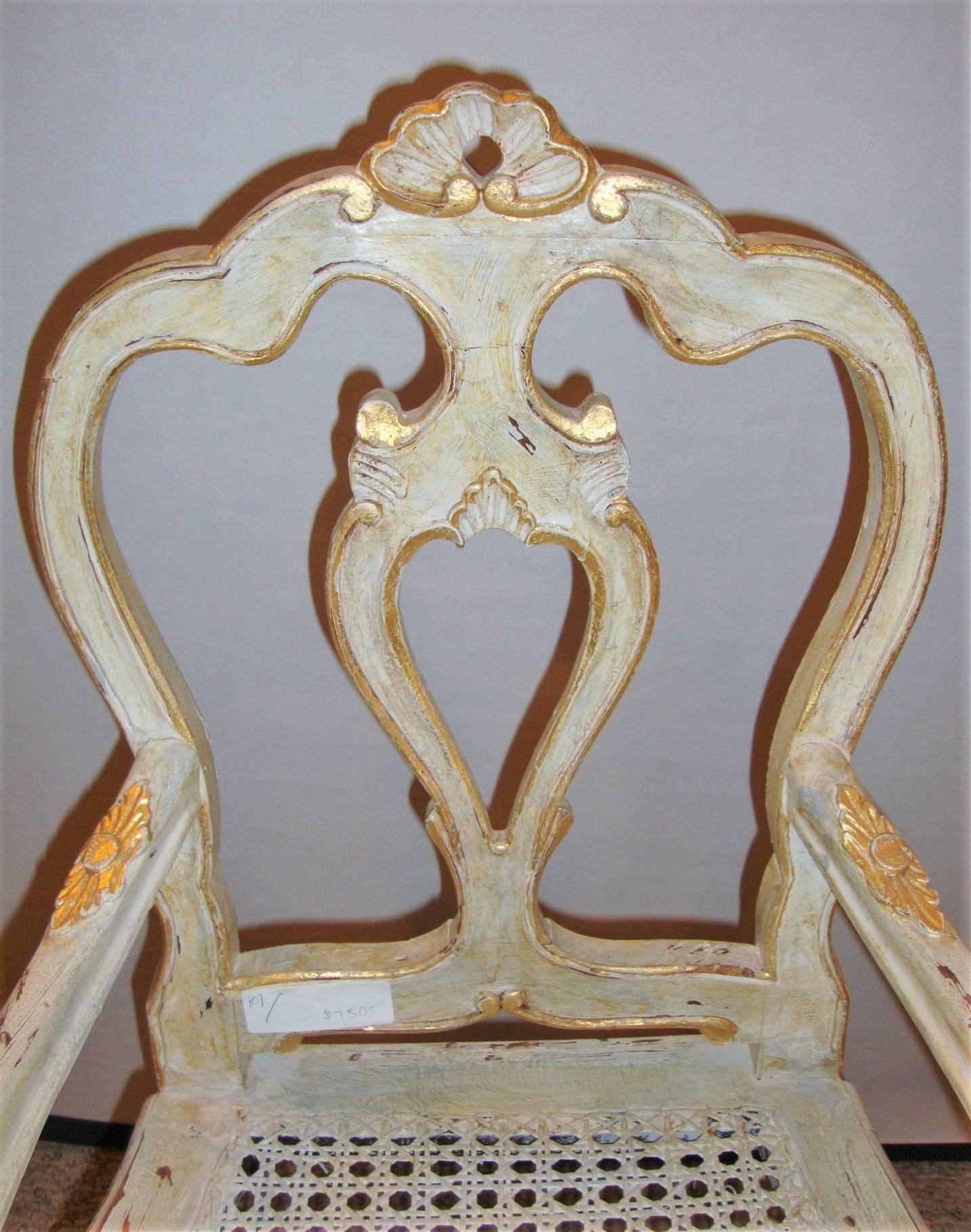 Mid-20th Century French Paint and Gilt Decorated Armchair Louis XV Style