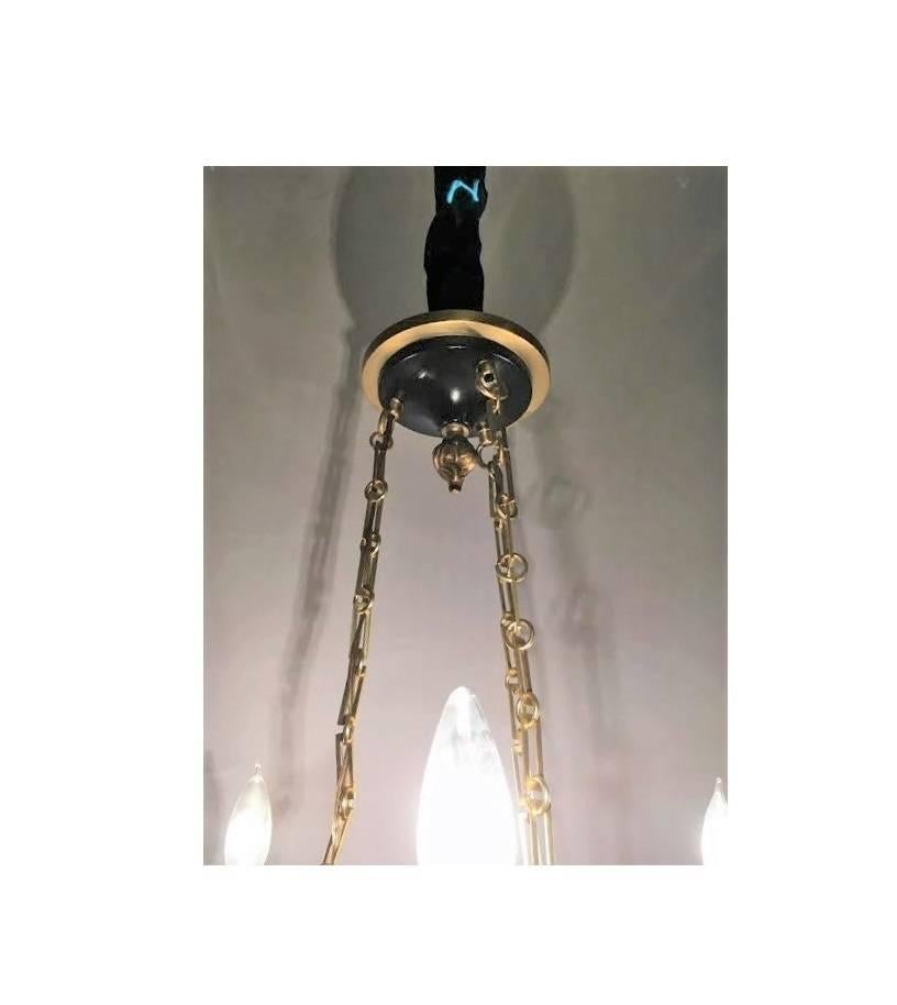 20th Century Regency Style Six-Arm Bronze Swan Decorated Chandelier For Sale
