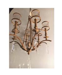 Italian Gilt Metal and Crystal Chandelier with Glass Shades