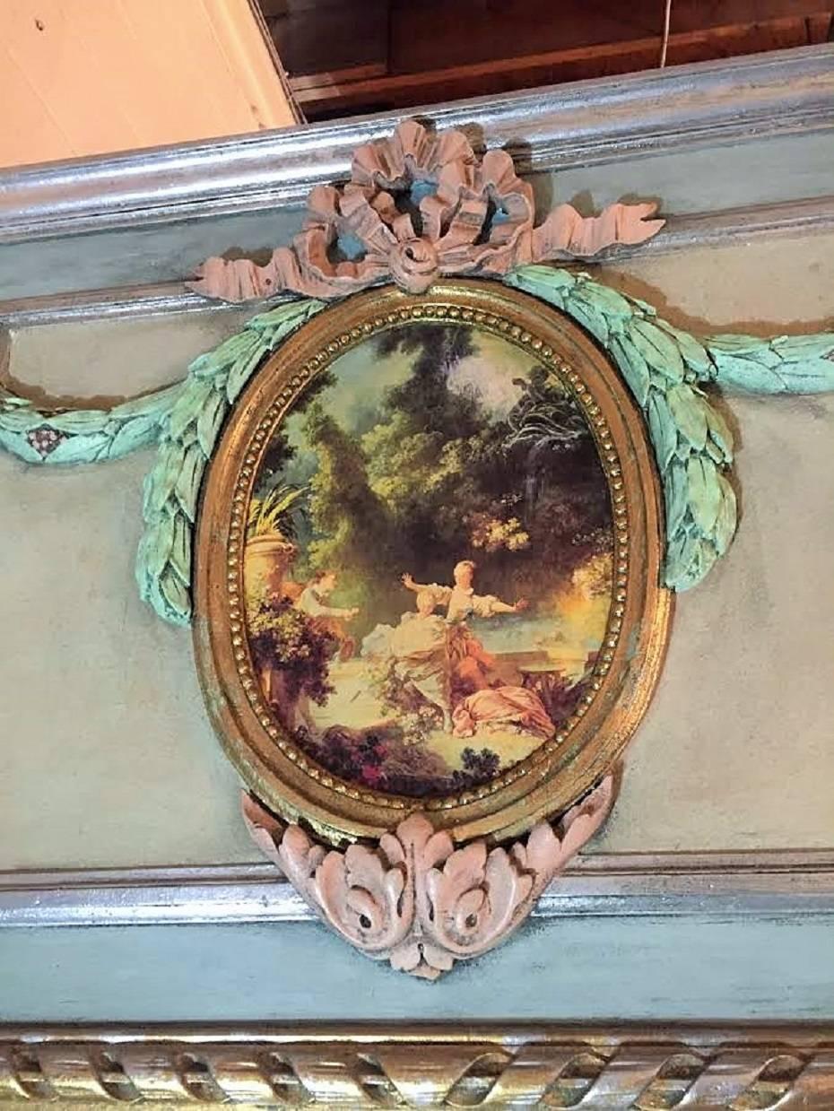 Late 19th Century French XVI Style Painted and Polychromed Trumeau Mirror