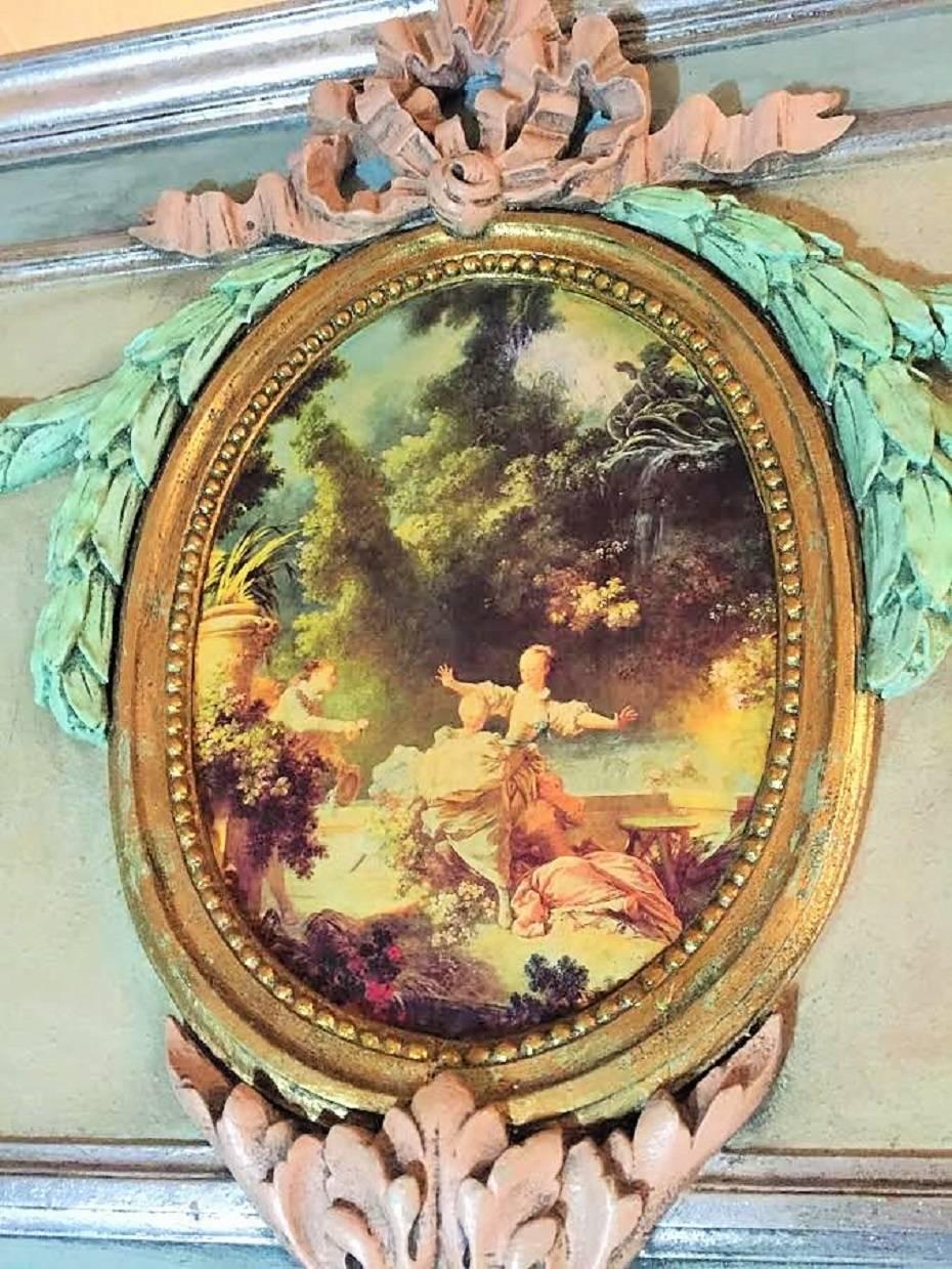 French XVI Style Painted and Polychromed Trumeau Mirror 1