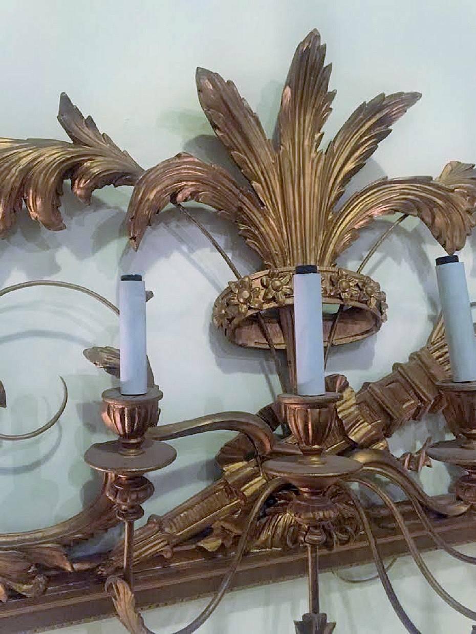 20th Century Italian Five-Light Gilt Gesso Wall Sconce Wired