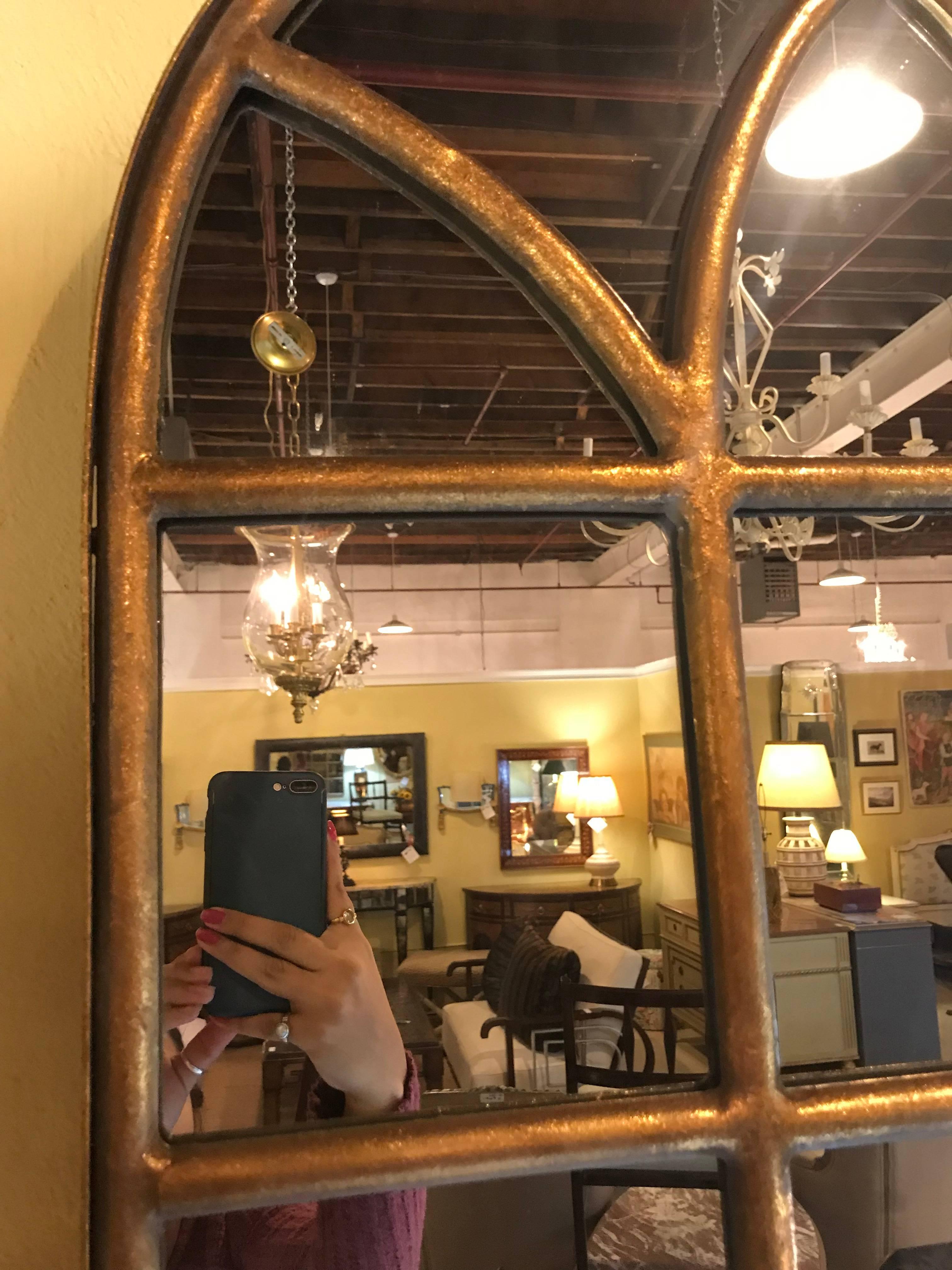20th Century Pair of Arch Top Metal Gilt Wall Mirrors